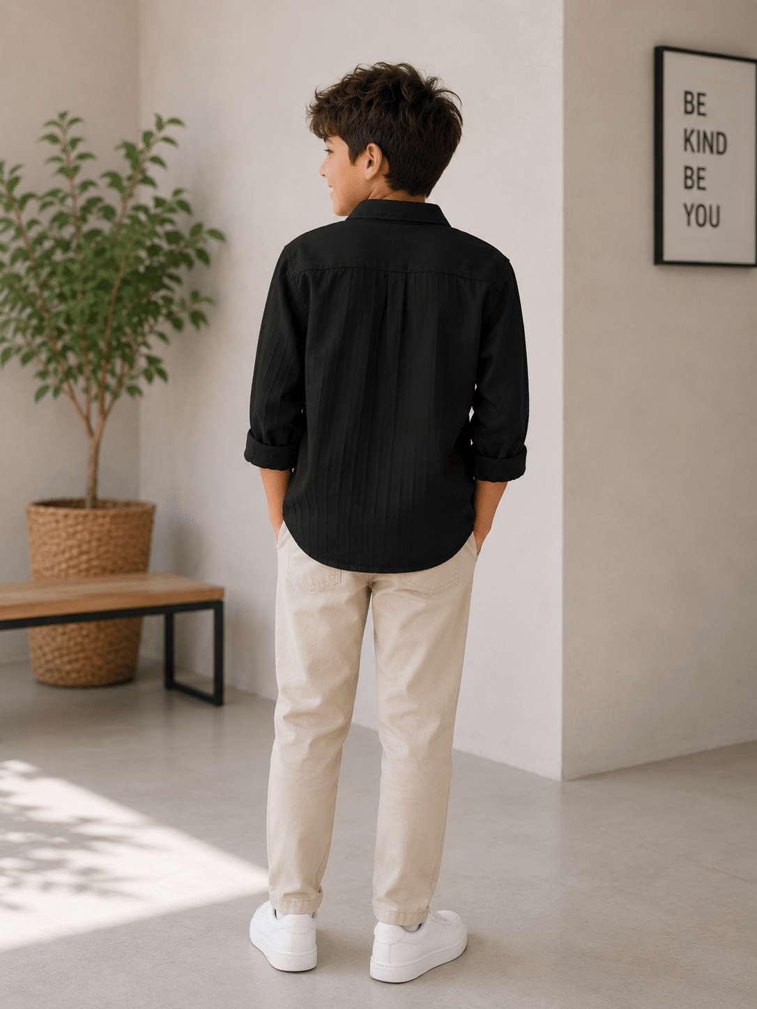 Pack of 1 Boys Cotton Blend Full Sleeves Shirt ( Black ) - Image 2