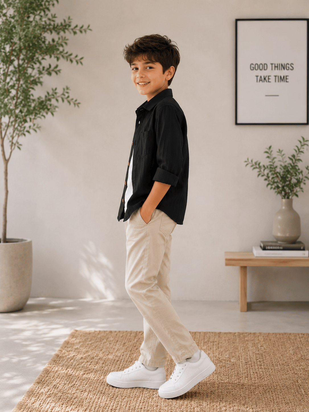 Pack of 1 Boys Cotton Blend Full Sleeves Shirt ( Black ) - Image 3
