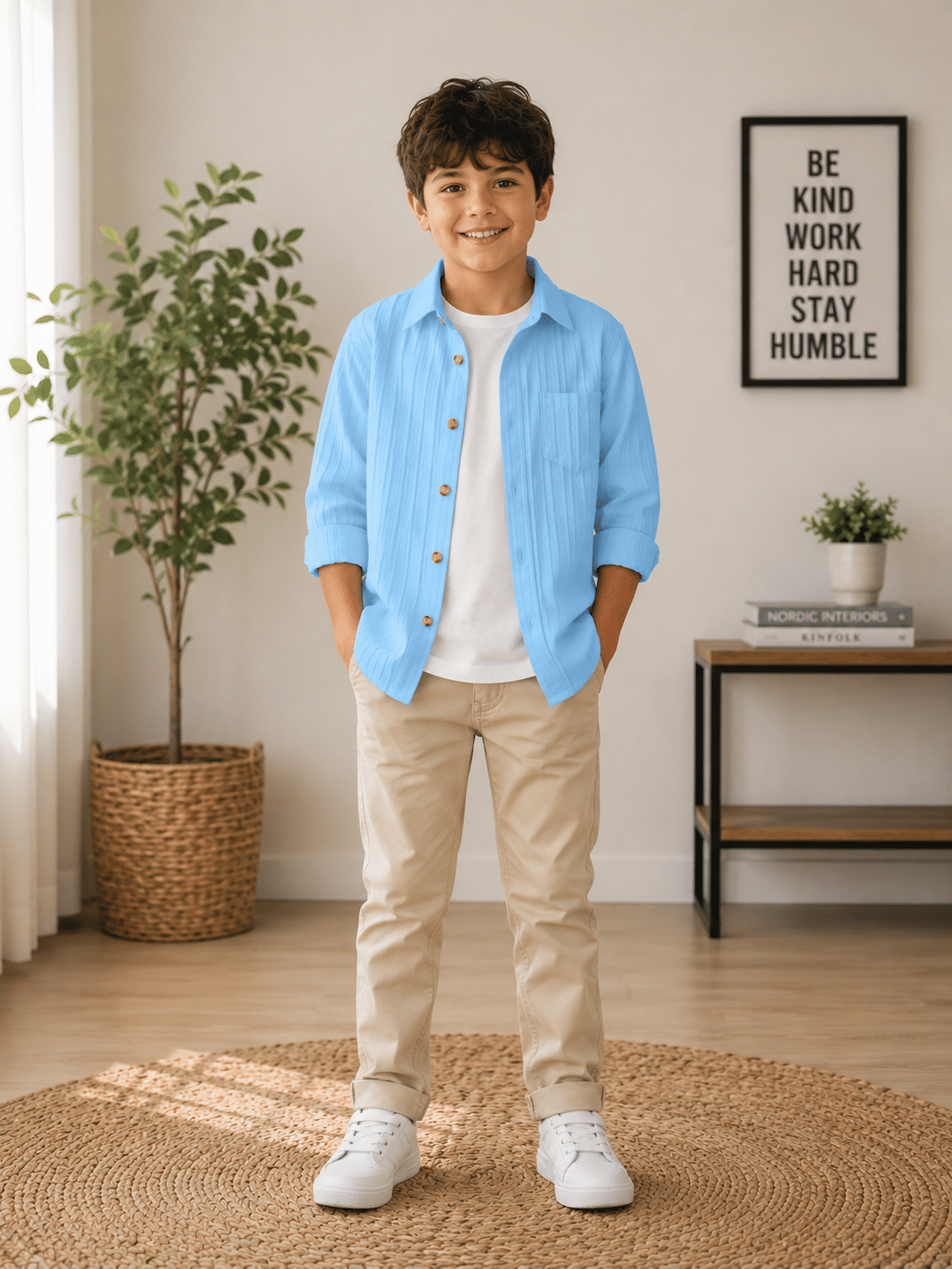 Pack of 1 Boys Cotton Blend Full Sleeves Shirt ( Light Blue )