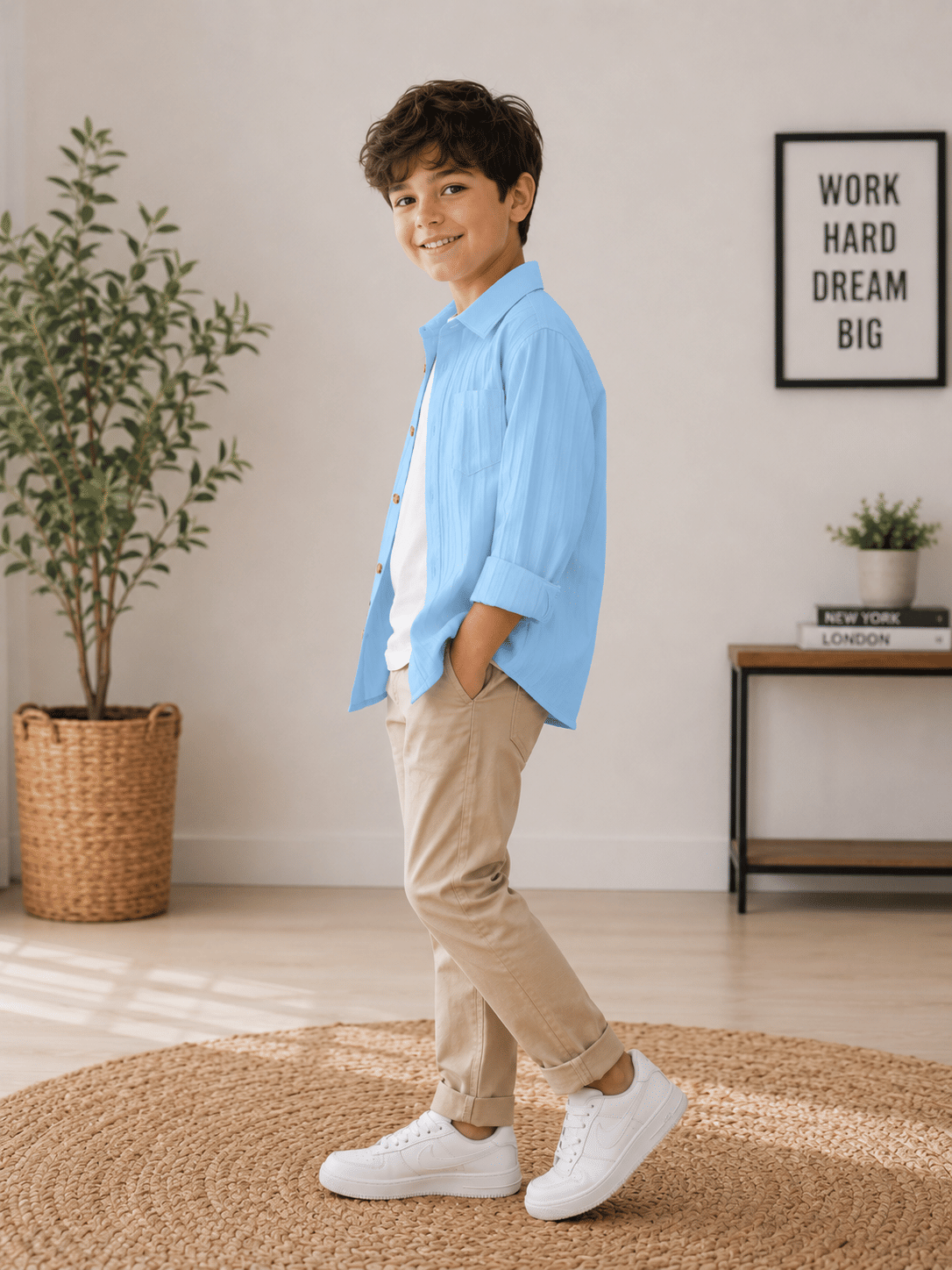 Pack of 1 Boys Cotton Blend Full Sleeves Shirt ( Light Blue ) - Image 2