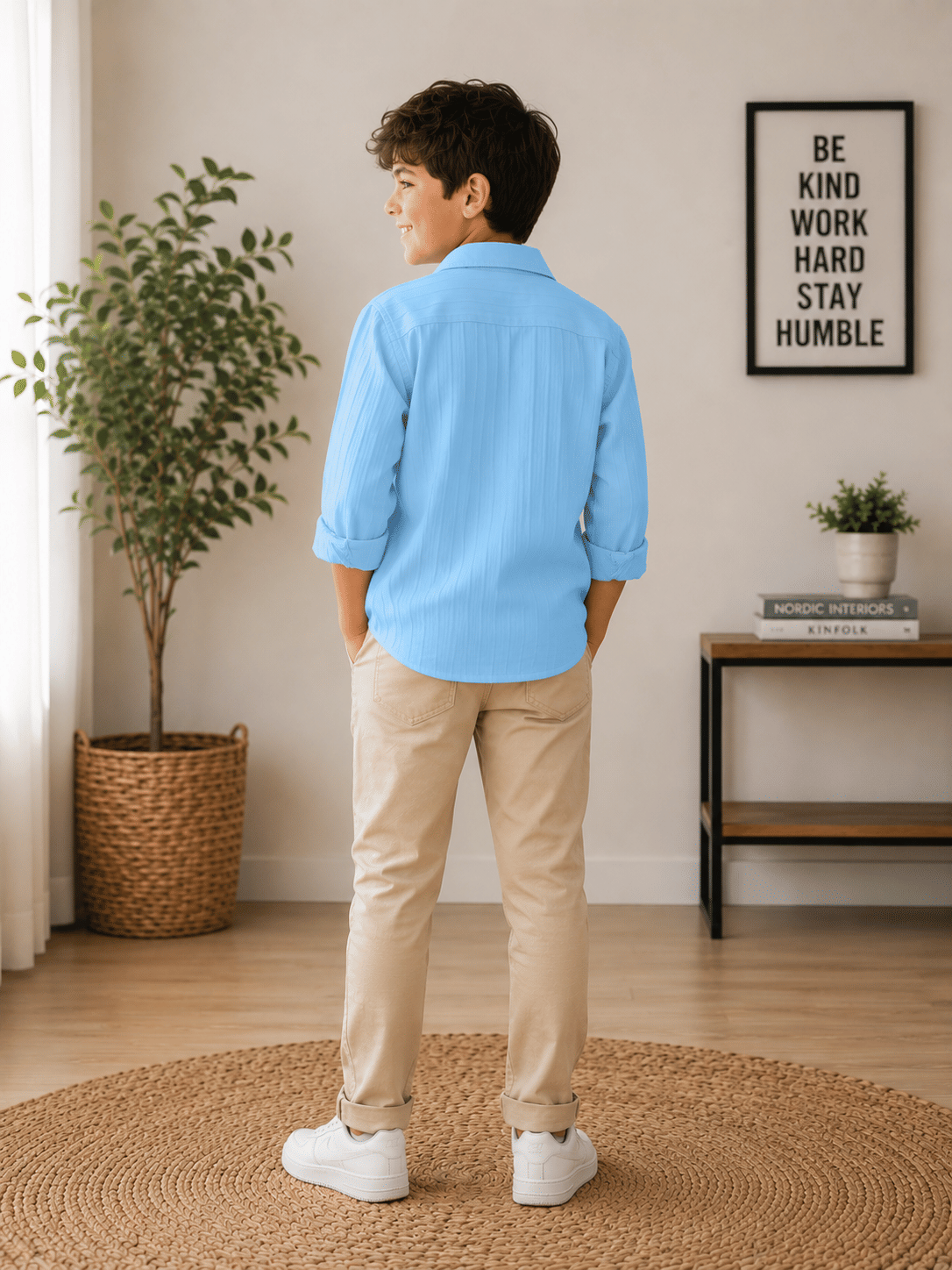 Pack of 1 Boys Cotton Blend Full Sleeves Shirt ( Light Blue ) - Image 3