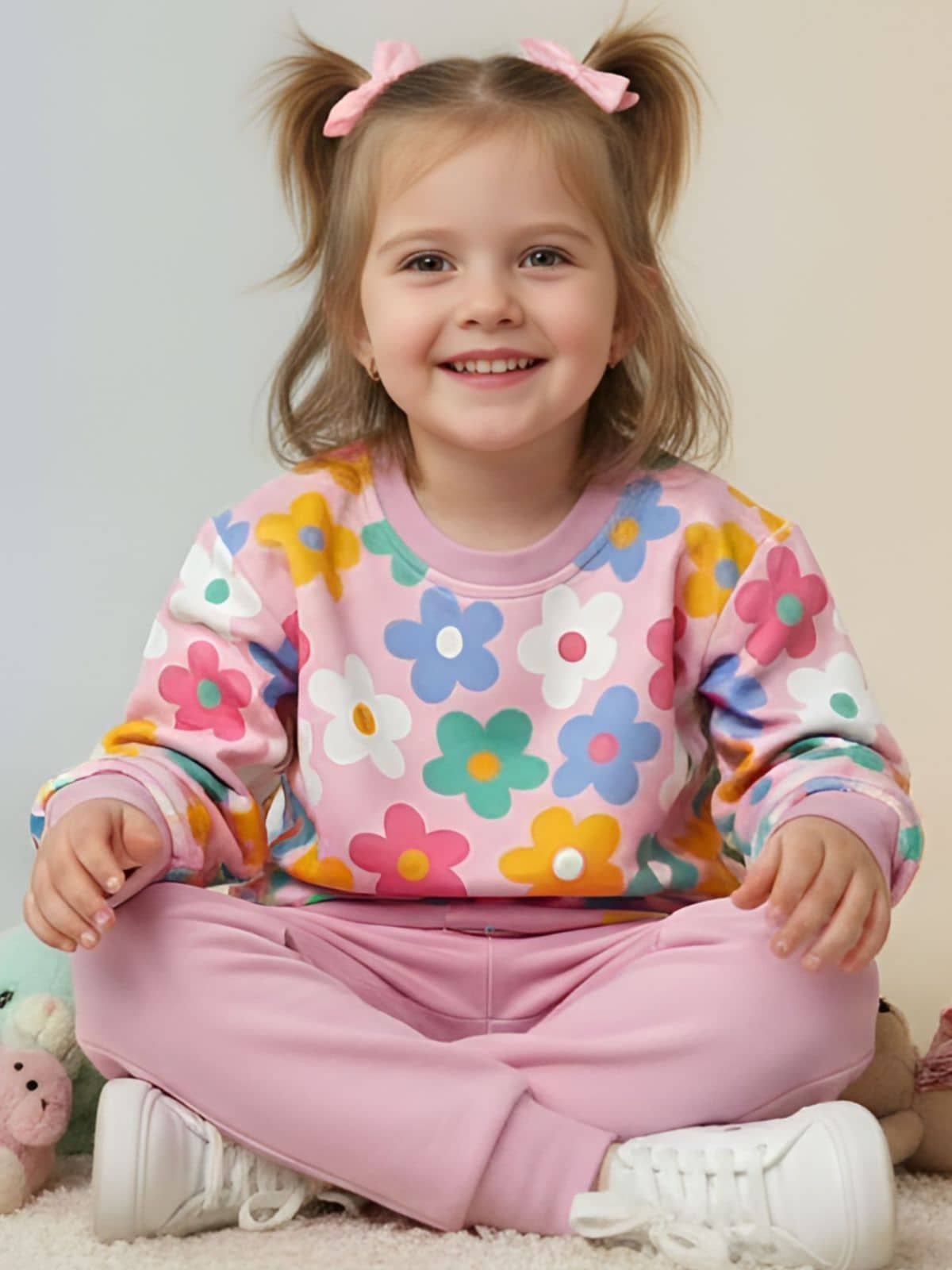 Pack of 1 Girls Cotton Blend Sweatshirt ( Light Pink ) - Image 4