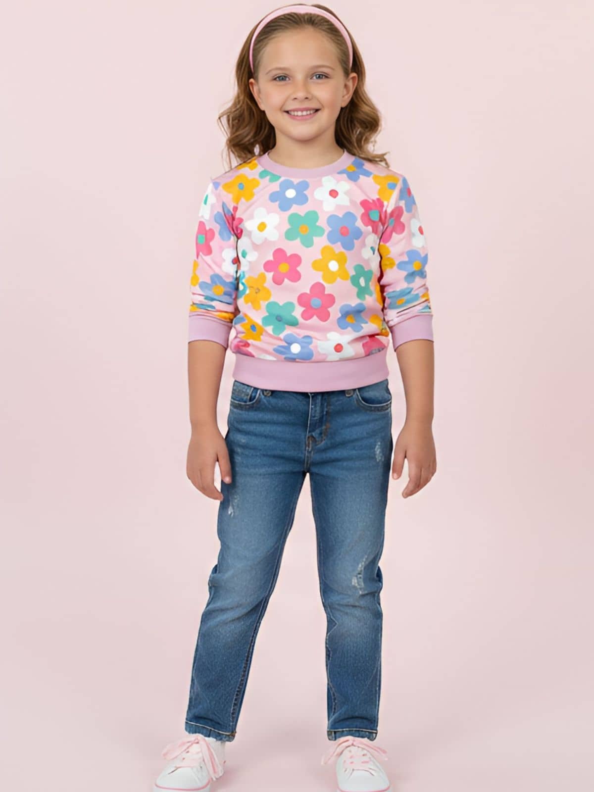 Pack of 1 Girls Cotton Blend Sweatshirt ( Light Pink ) - Image 5
