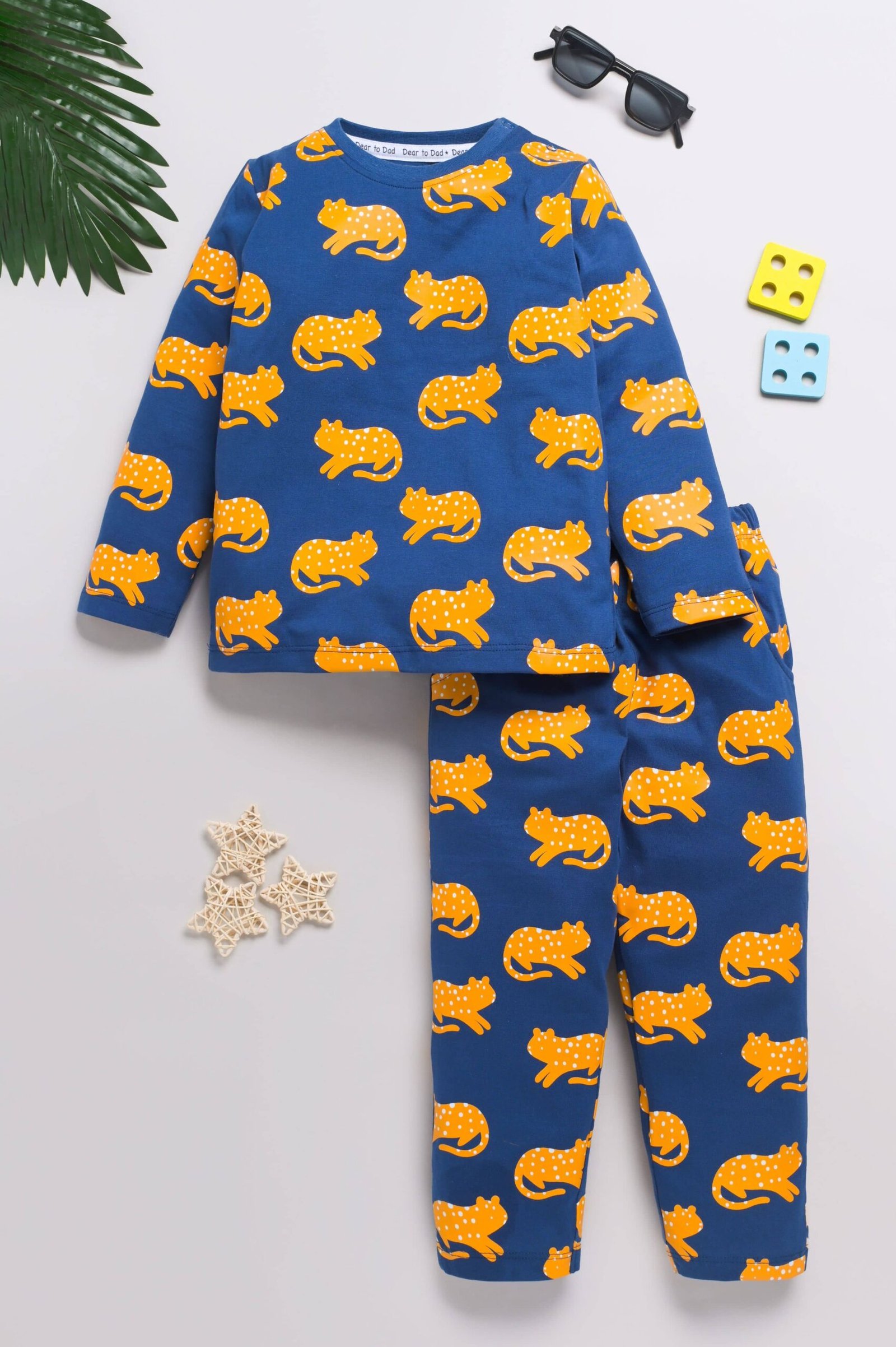 Pack of 1 Baby Boys 100% Cotton Nightsuit Set ( Blue )