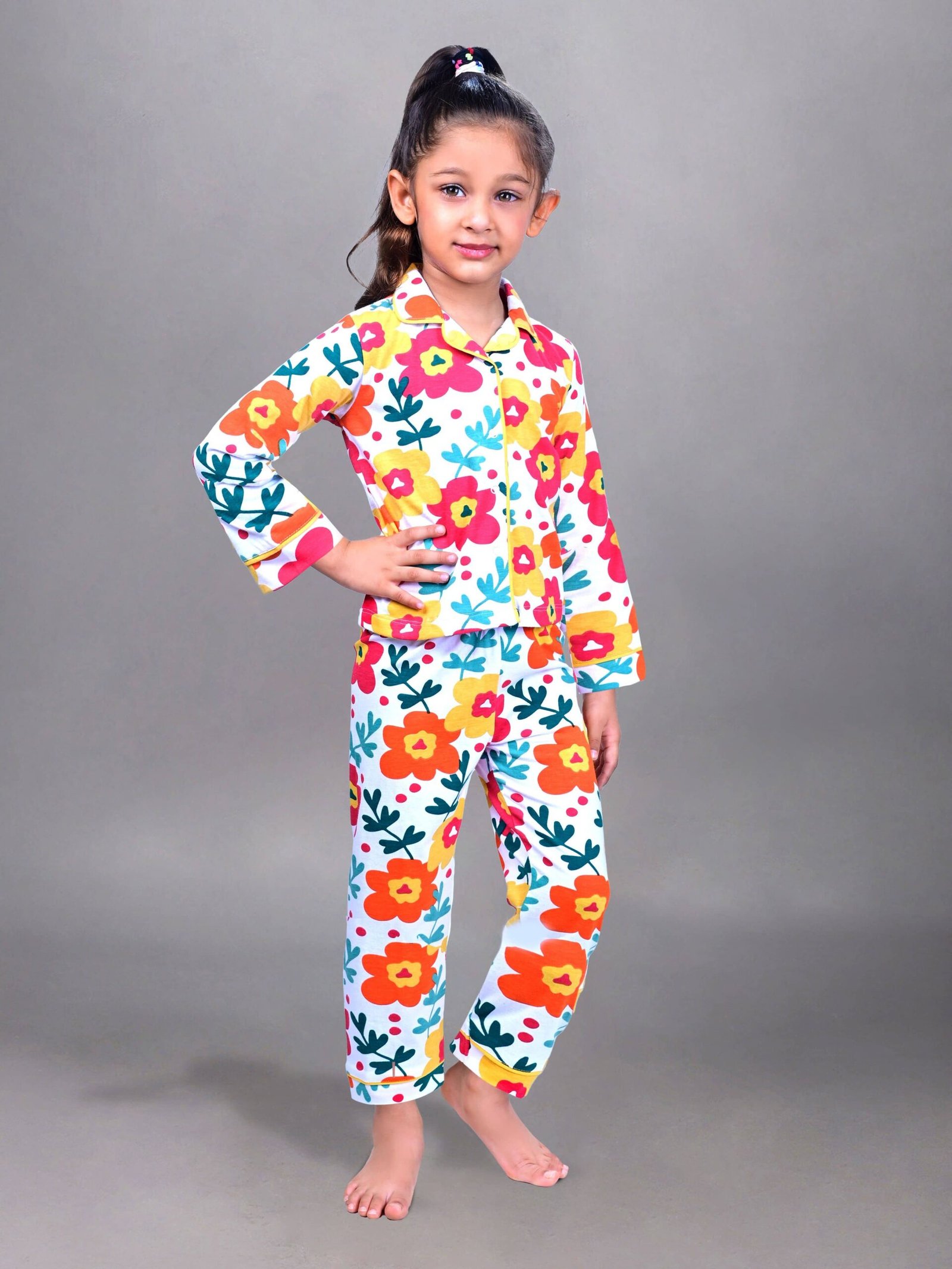 Pack of 1 Girls Cotton Nightsuit Set ( Multicolor )