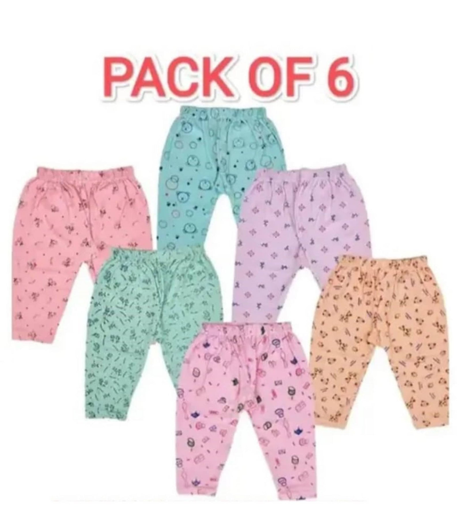 Pack of 6 Girls 100% Cotton Pyjama ( Multicolor )