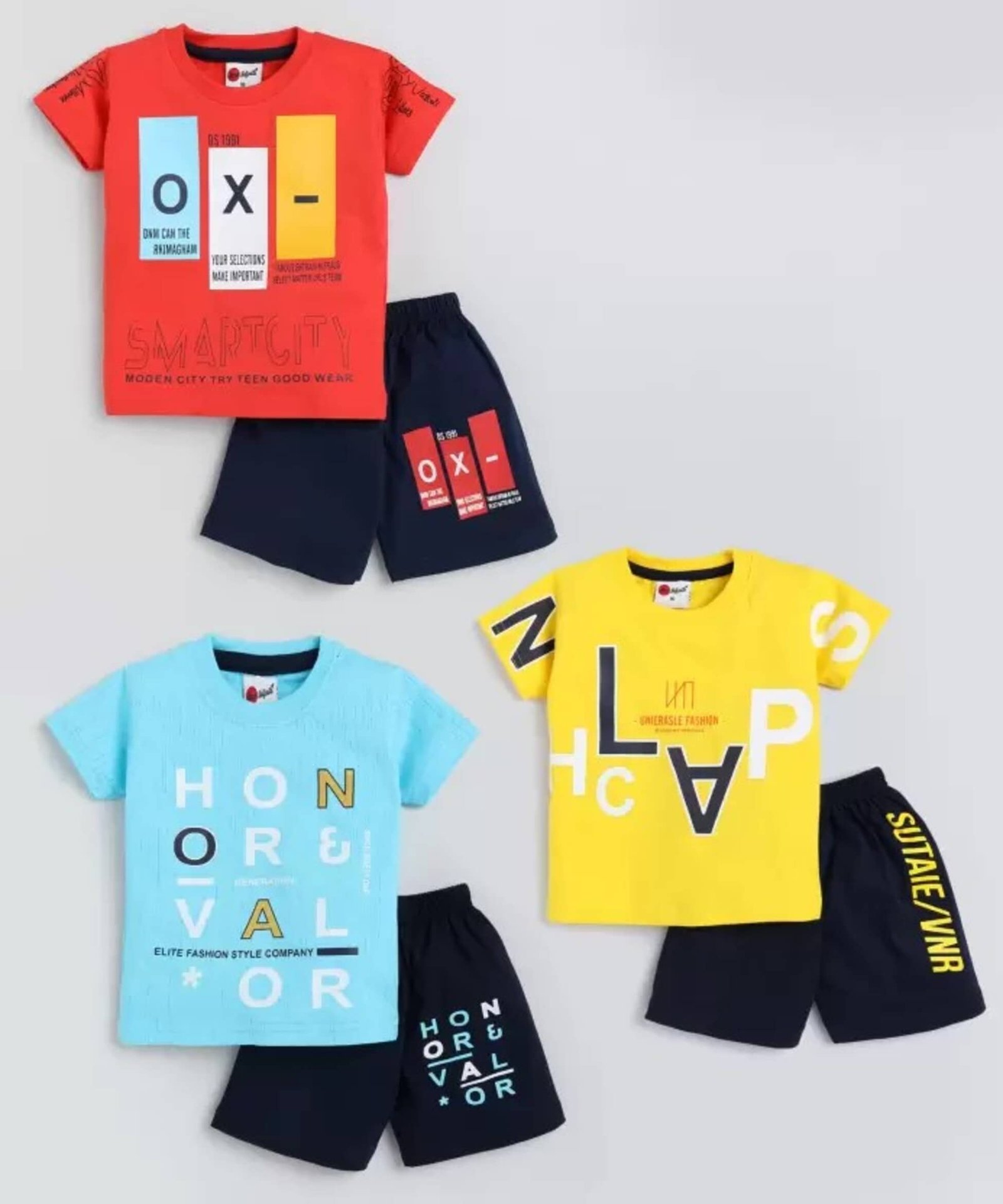 Pack of 3 Baby Boys Cotton Blend T-Shirt & Shorts Set ( Multicolor )