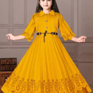 Cotton Blend Gown For Girls ( Pack of 1 , Mustard )