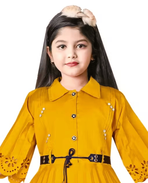 Cotton Blend Gown For Girls ( Pack of 1 , Mustard ) - Image 4