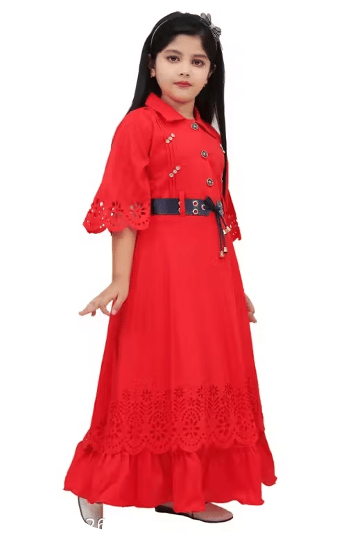 Cotton Blend Gown For Girls ( Pack of 1 , Red )