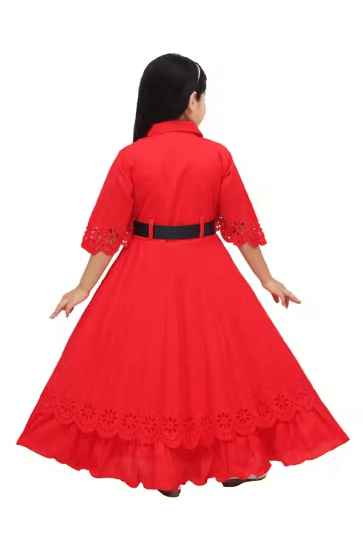 Cotton Blend Gown For Girls ( Pack of 1 , Red ) - Image 2