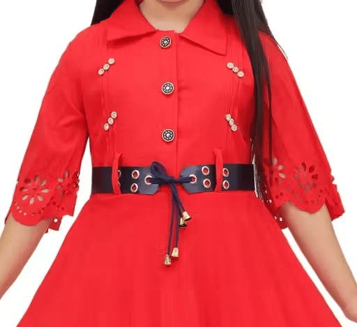Cotton Blend Gown For Girls ( Pack of 1 , Red ) - Image 3