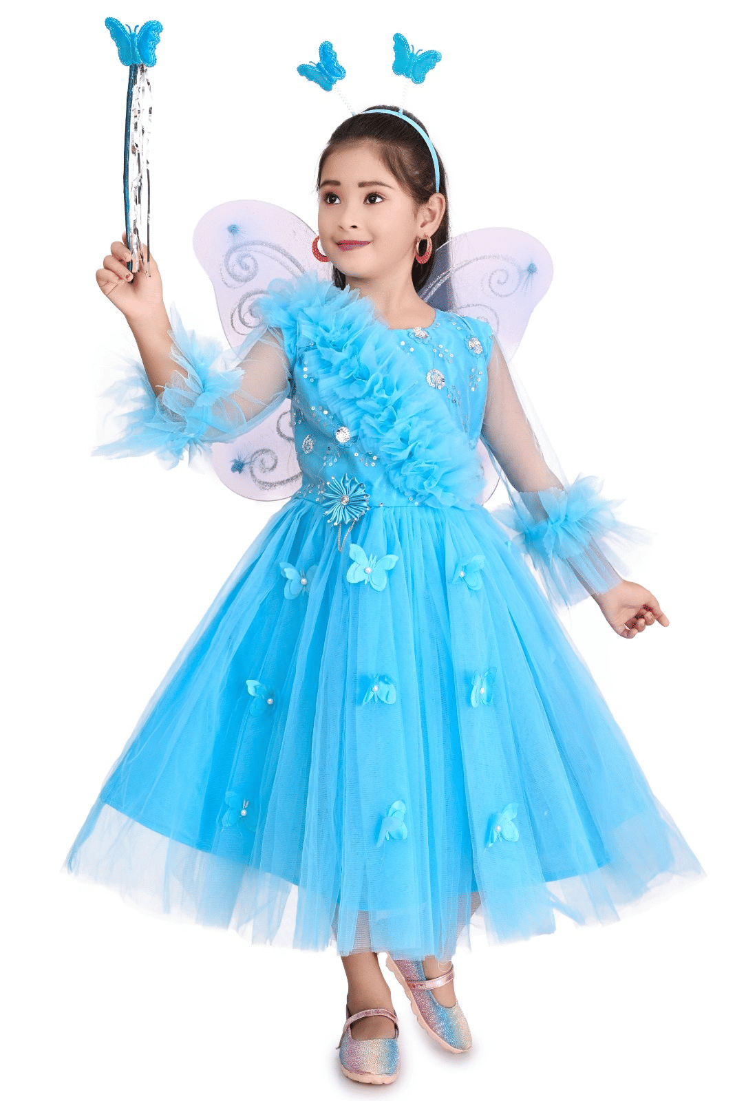 Net Frock For Girls ( Pack of 1 , Blue )