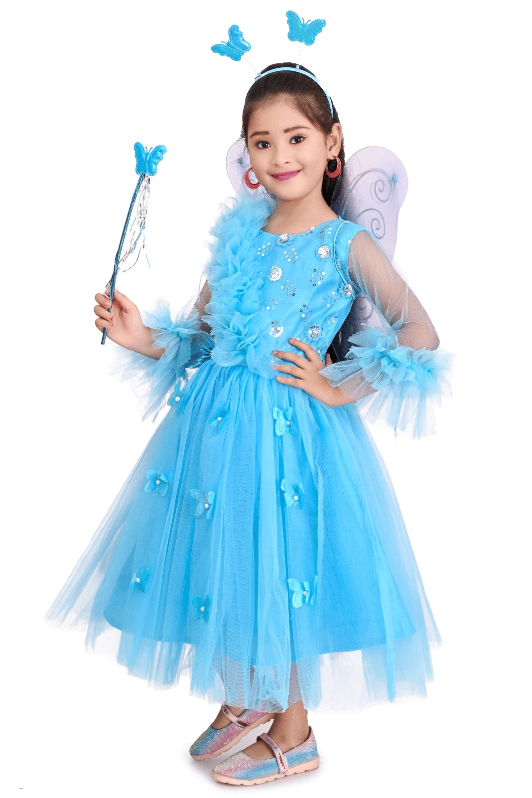 Net Frock For Girls ( Pack of 1 , Blue ) - Image 3