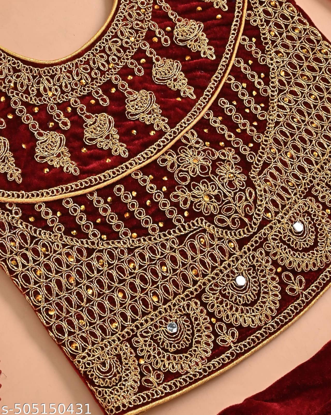 Velvet Lehenga Choli Set For Girls ( Pack of 1 , Maroon ) - Image 2