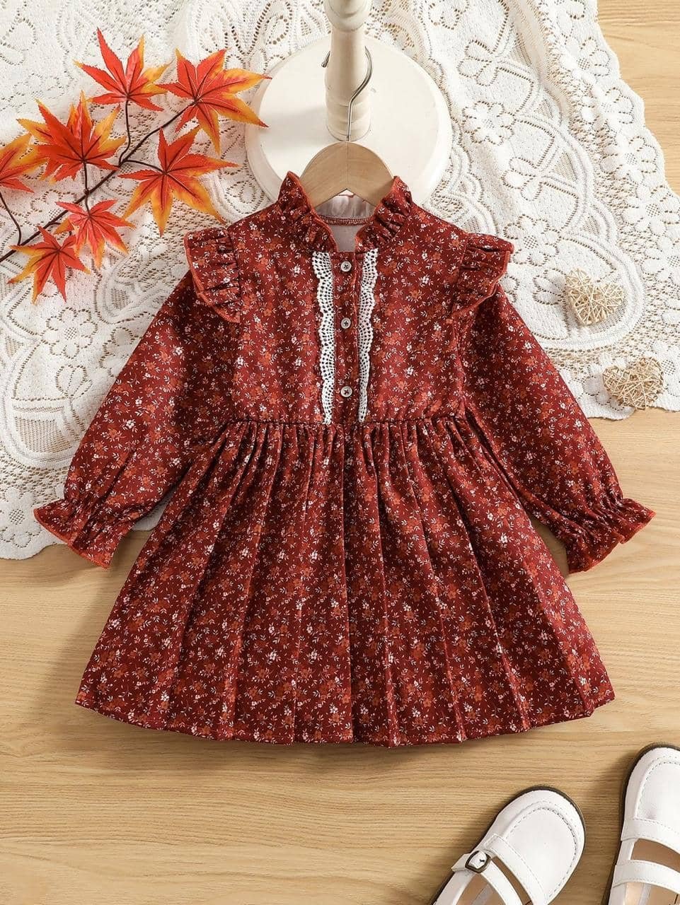 Dhanurdharaya fashion Cotton Blend Frock For Baby Girls ( Pack of 1 , Maroon )