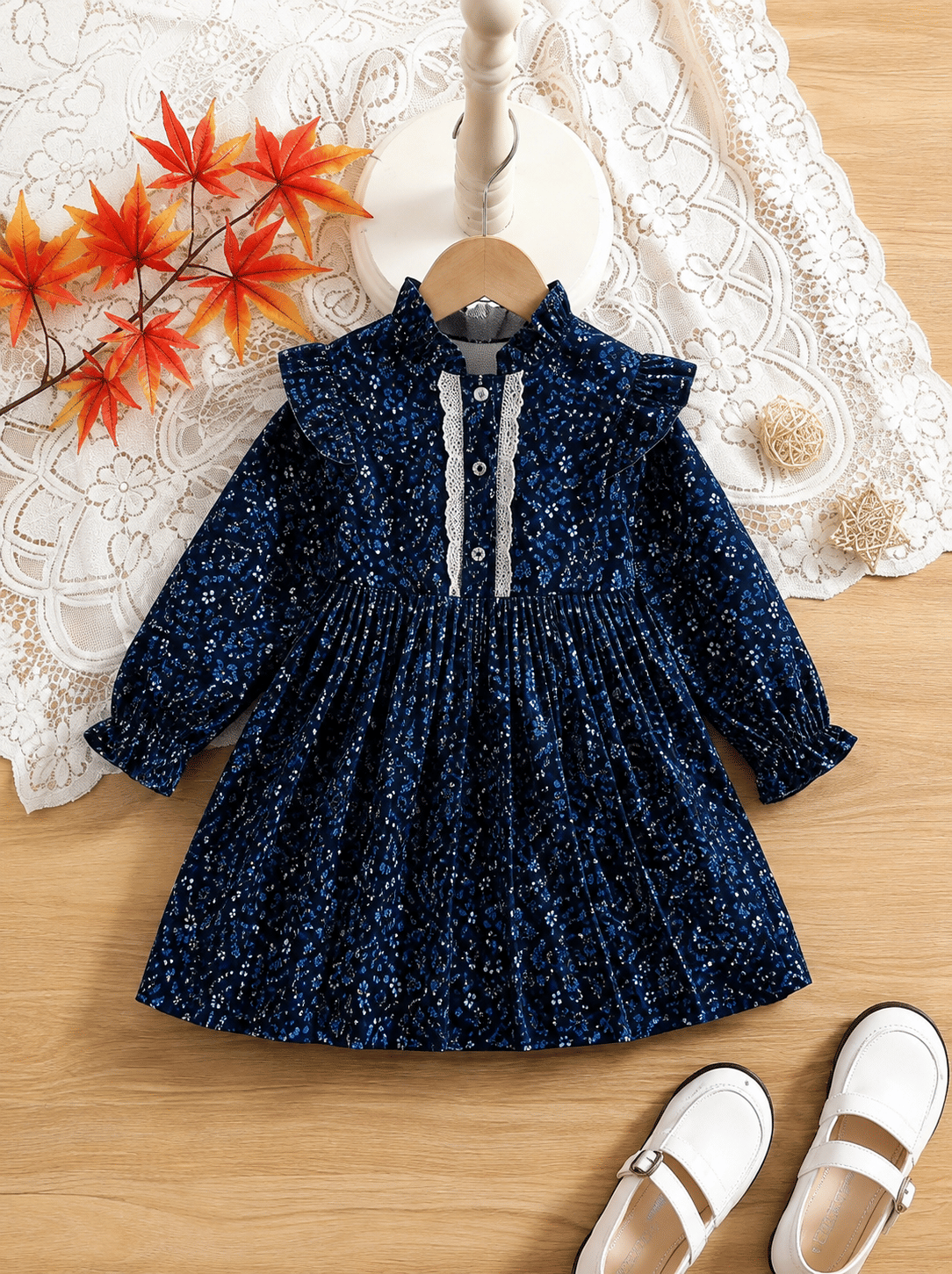 Dhanurdharaya fashion Cotton Blend Frock For Baby Girls ( Pack of 1 , Navy Blue )