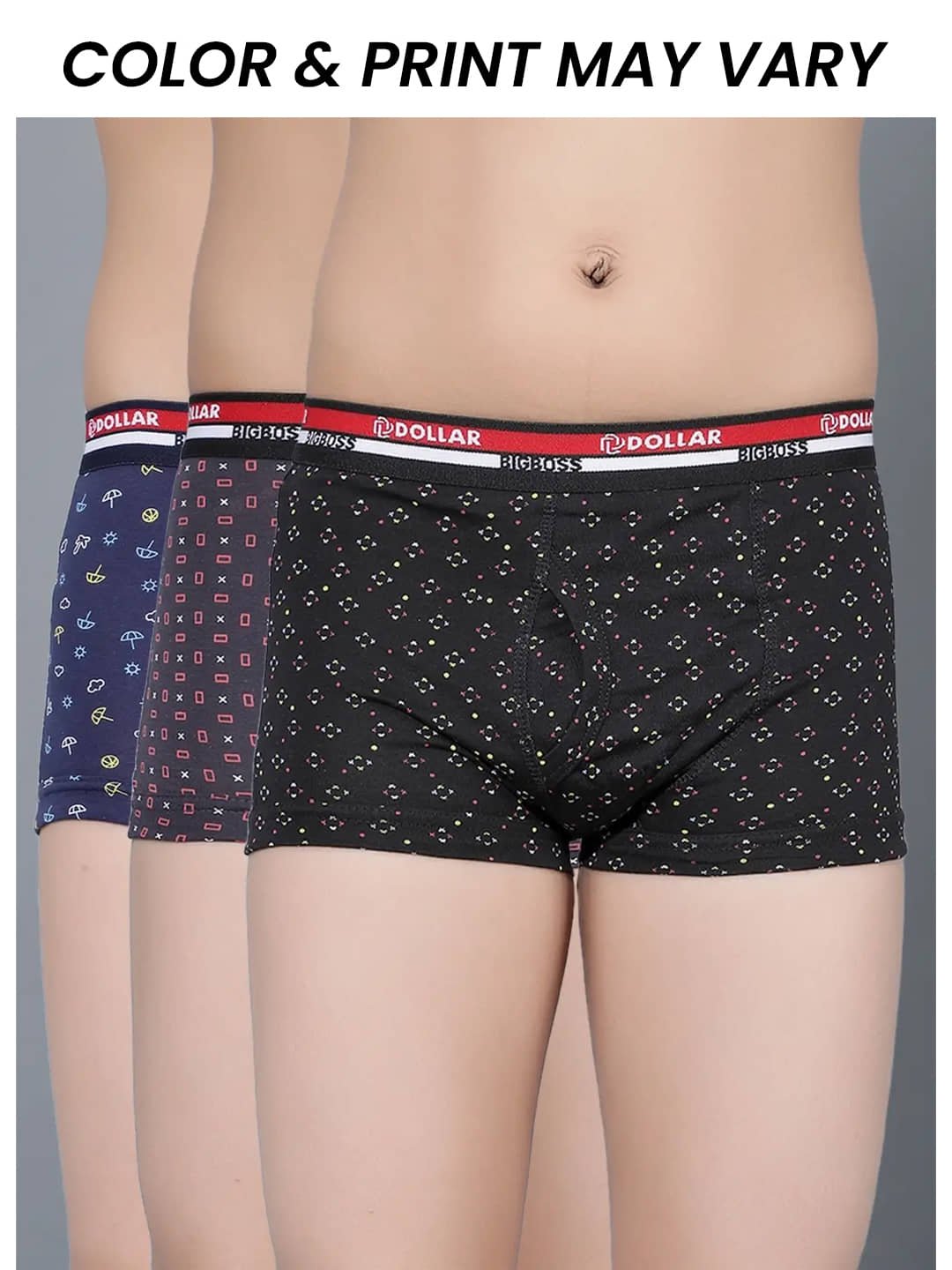 Dollar Bigboss Pack of 3 Boys Cotton Blend Trunks ( Multi Color )