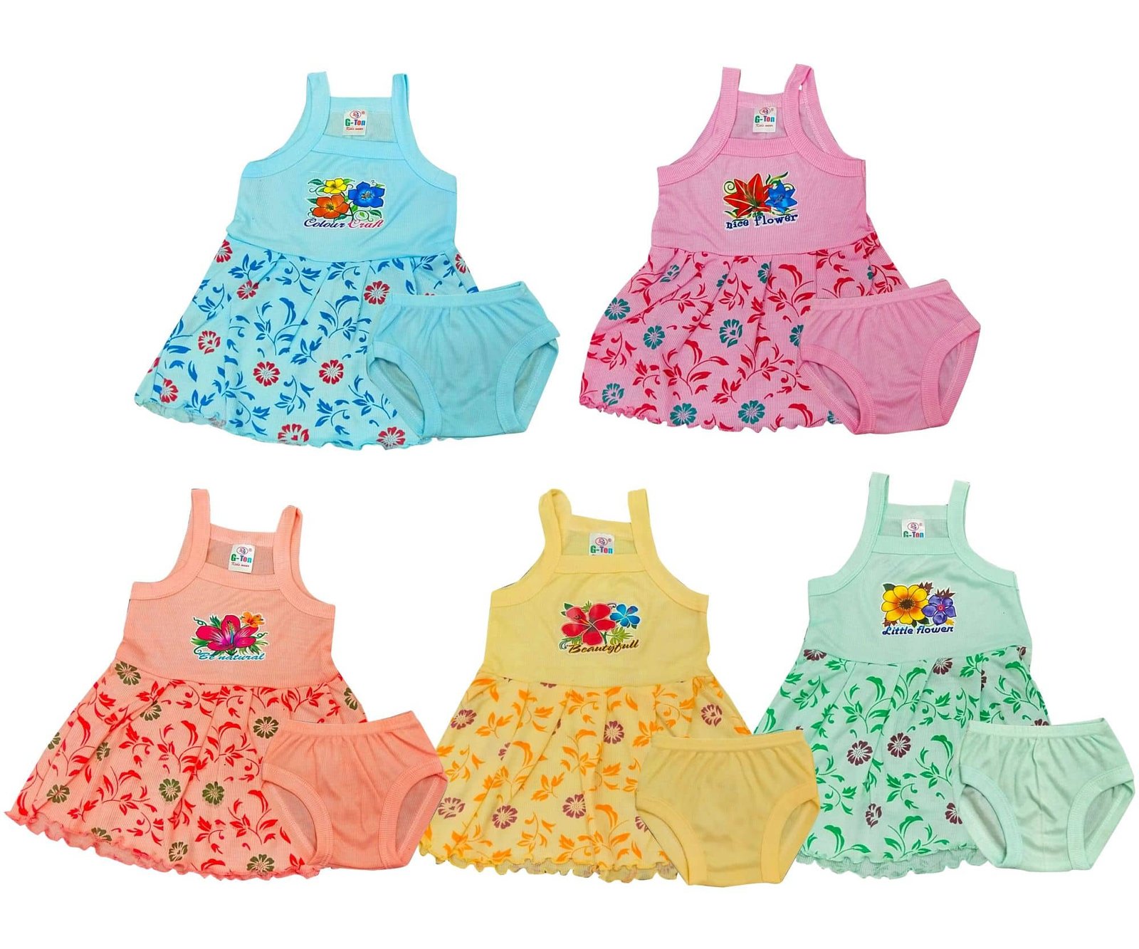 Drako Cotton Blend Frock For Baby Girls ( Pack of 5 , Multicolor )