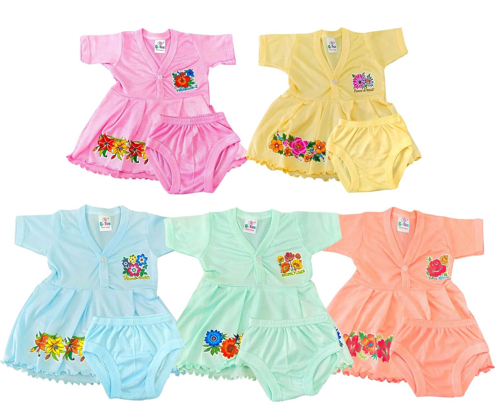 Drako Cotton Blend Frock For Baby Girls ( Pack of 5 , Multicolor )