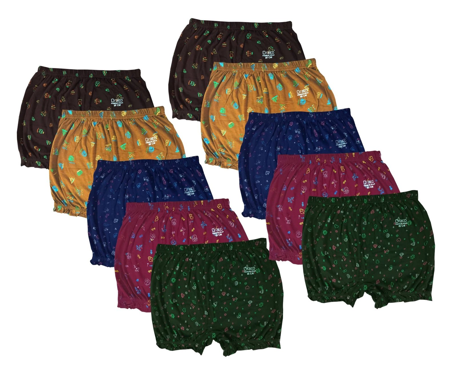 Drako Pack of 10 Cotton Bloomers For Girls ( Multicolor )