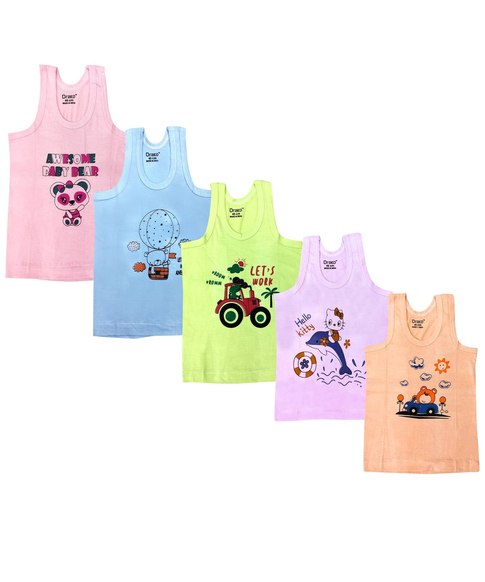 Drako Pack of 5 Boys Cotton Vest ( Multicolor )