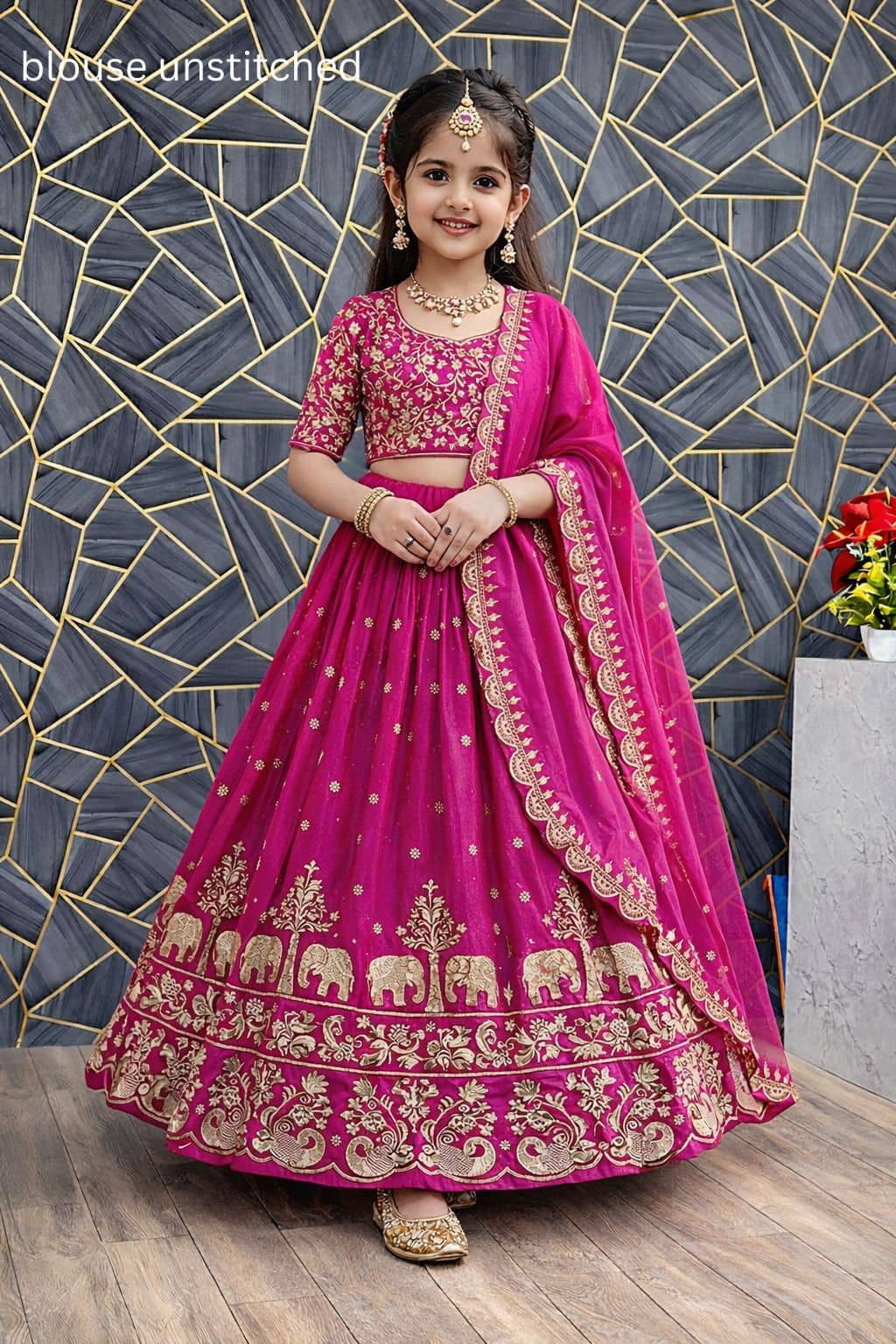Silk Lehenga Choli Set For Girls ( Pack of 1 , Pink )