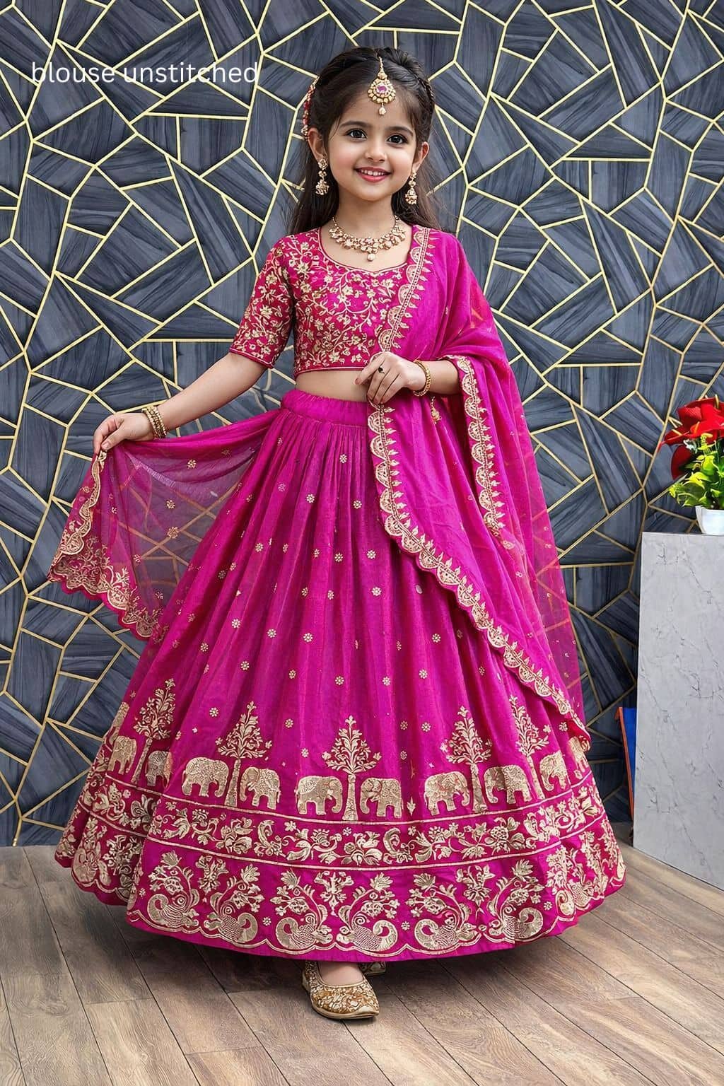 Silk Lehenga Choli Set For Girls ( Pack of 1 , Pink ) - Image 2