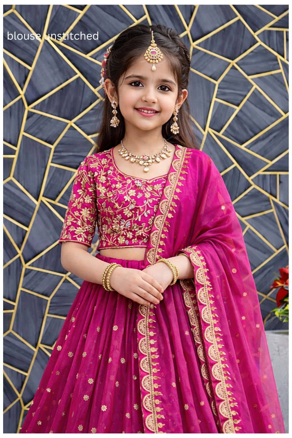 Silk Lehenga Choli Set For Girls ( Pack of 1 , Pink ) - Image 3