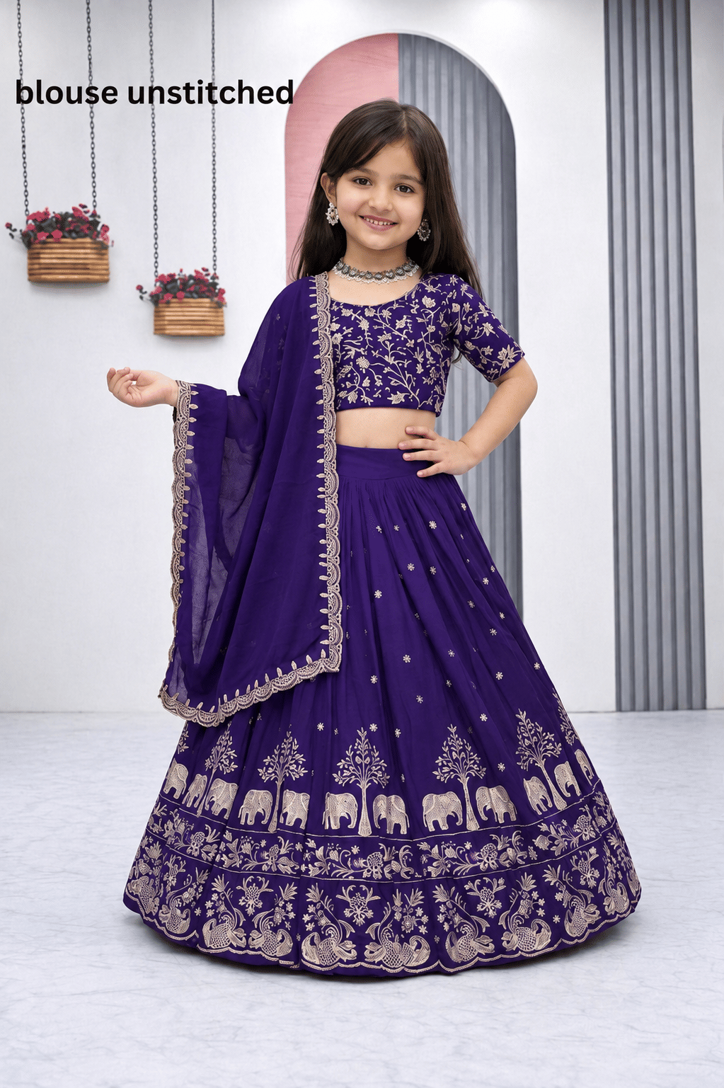 Silk Lehenga Choli Set For Girls ( Pack of 1 , Denim Blue ) - Image 2