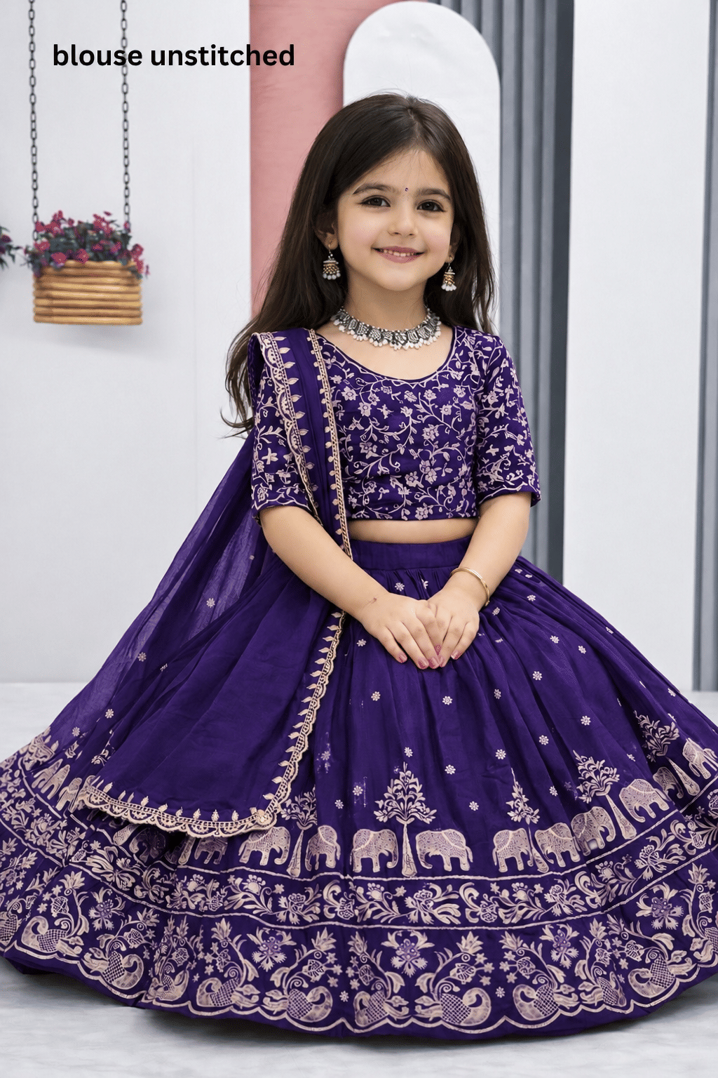 Silk Lehenga Choli Set For Girls ( Pack of 1 , Denim Blue ) - Image 4