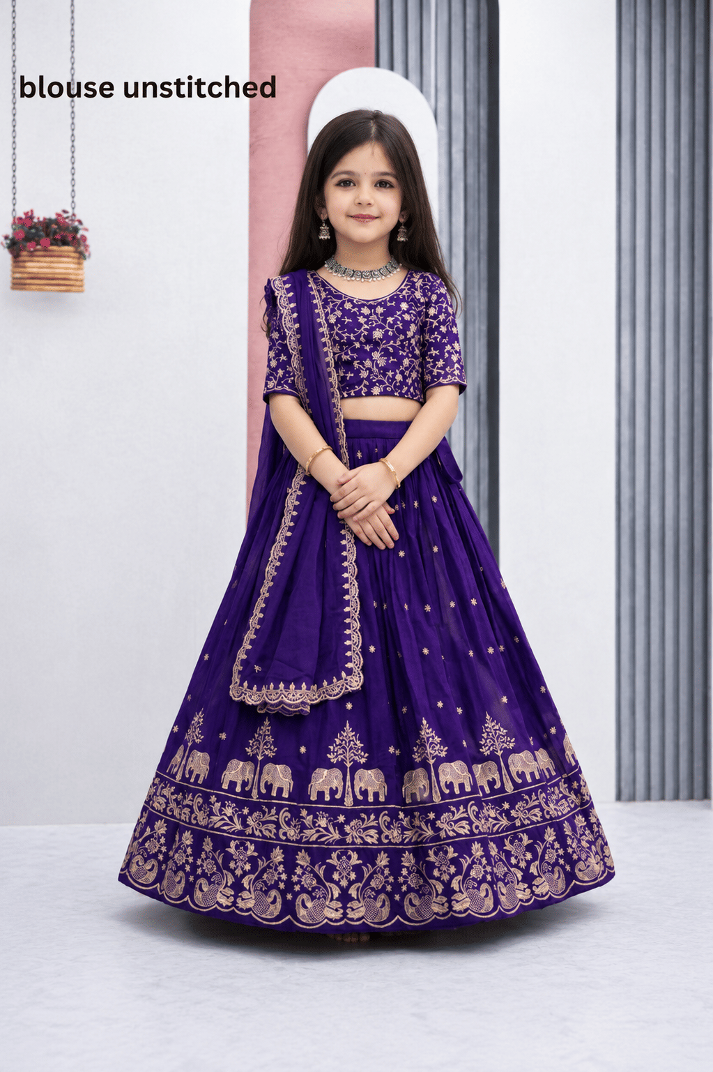Silk Lehenga Choli Set For Girls ( Pack of 1 , Denim Blue ) - Image 5
