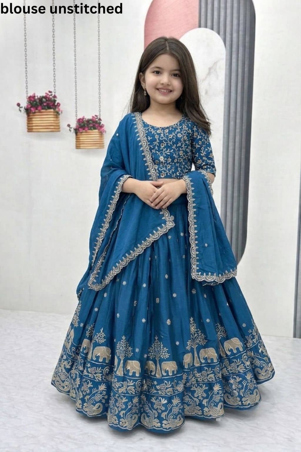 Silk Lehenga Choli Set For Girls ( Pack of 1 , Teal )