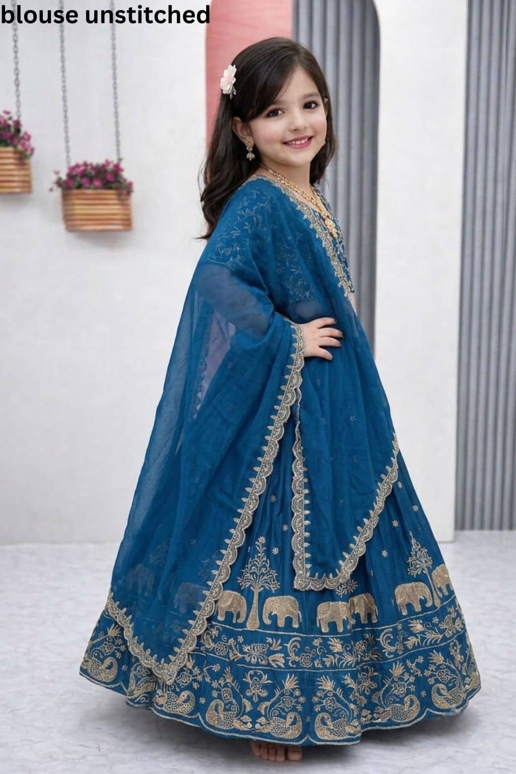 Silk Lehenga Choli Set For Girls ( Pack of 1 , Teal ) - Image 2