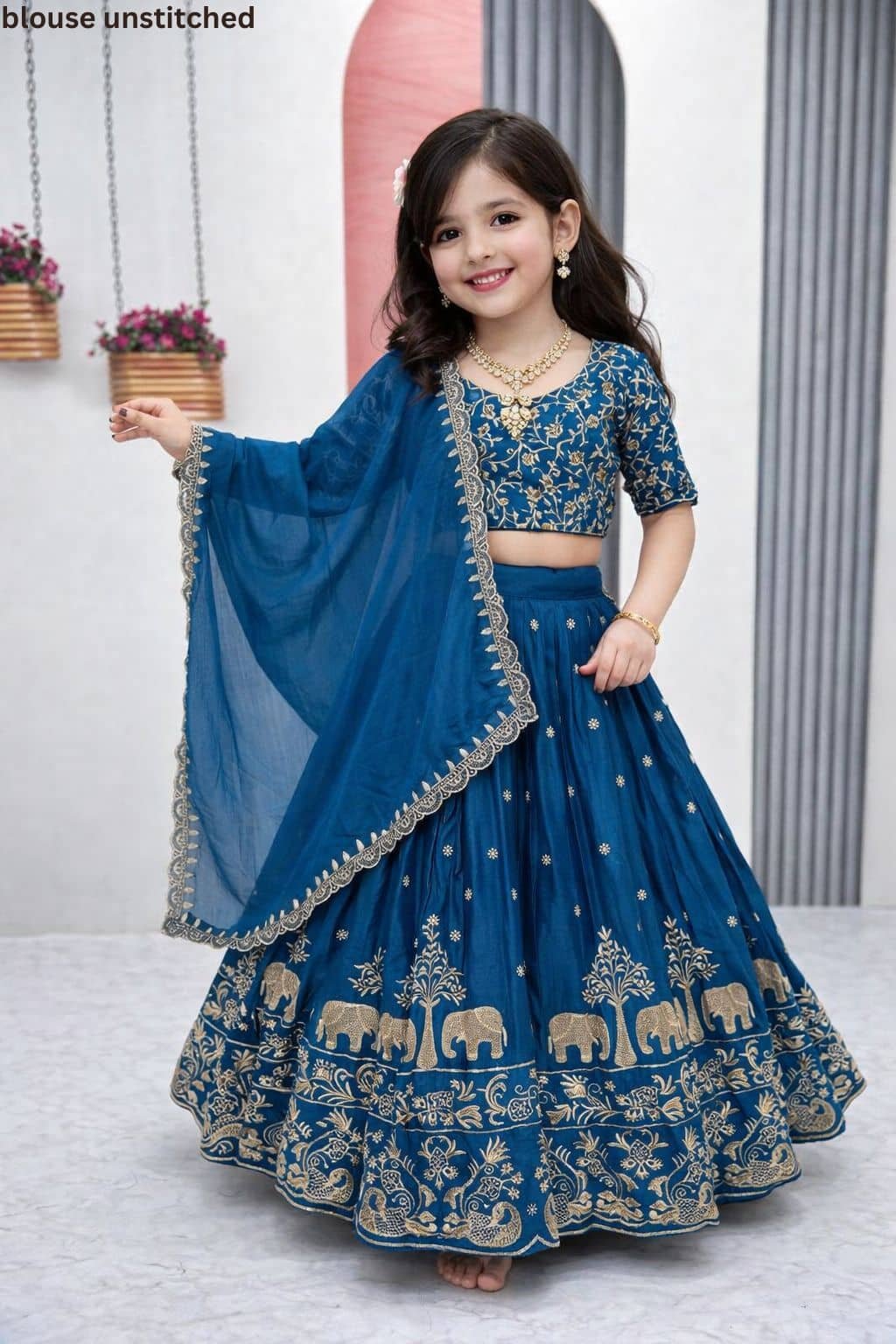 Silk Lehenga Choli Set For Girls ( Pack of 1 , Teal ) - Image 3