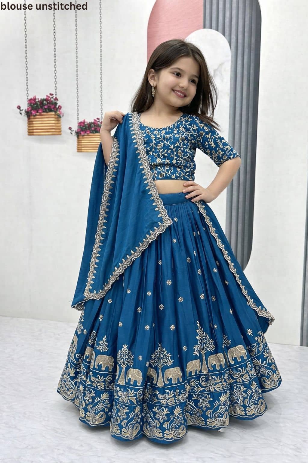 Silk Lehenga Choli Set For Girls ( Pack of 1 , Teal ) - Image 4