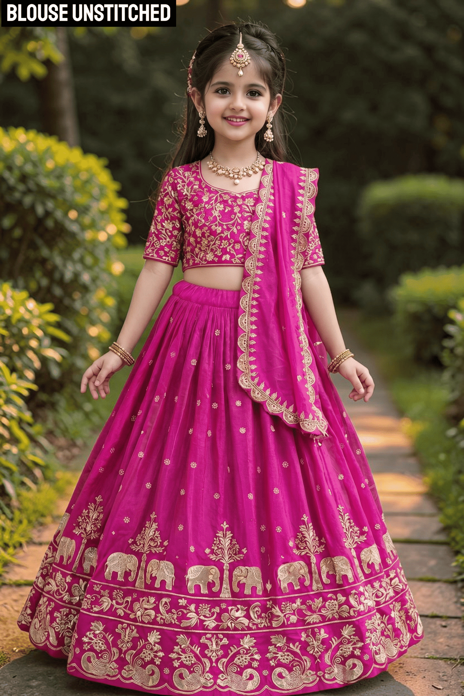 Silk Lehenga Choli Set For Girls ( Pack of 1 , Pink )