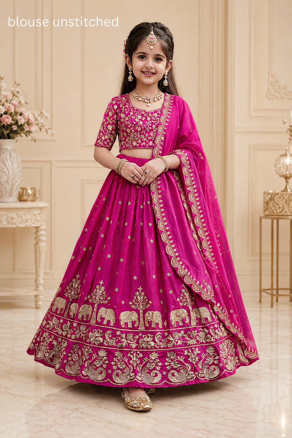 Silk Lehenga Choli Set For Girls ( Pack of 1 , Pink ) - Image 3
