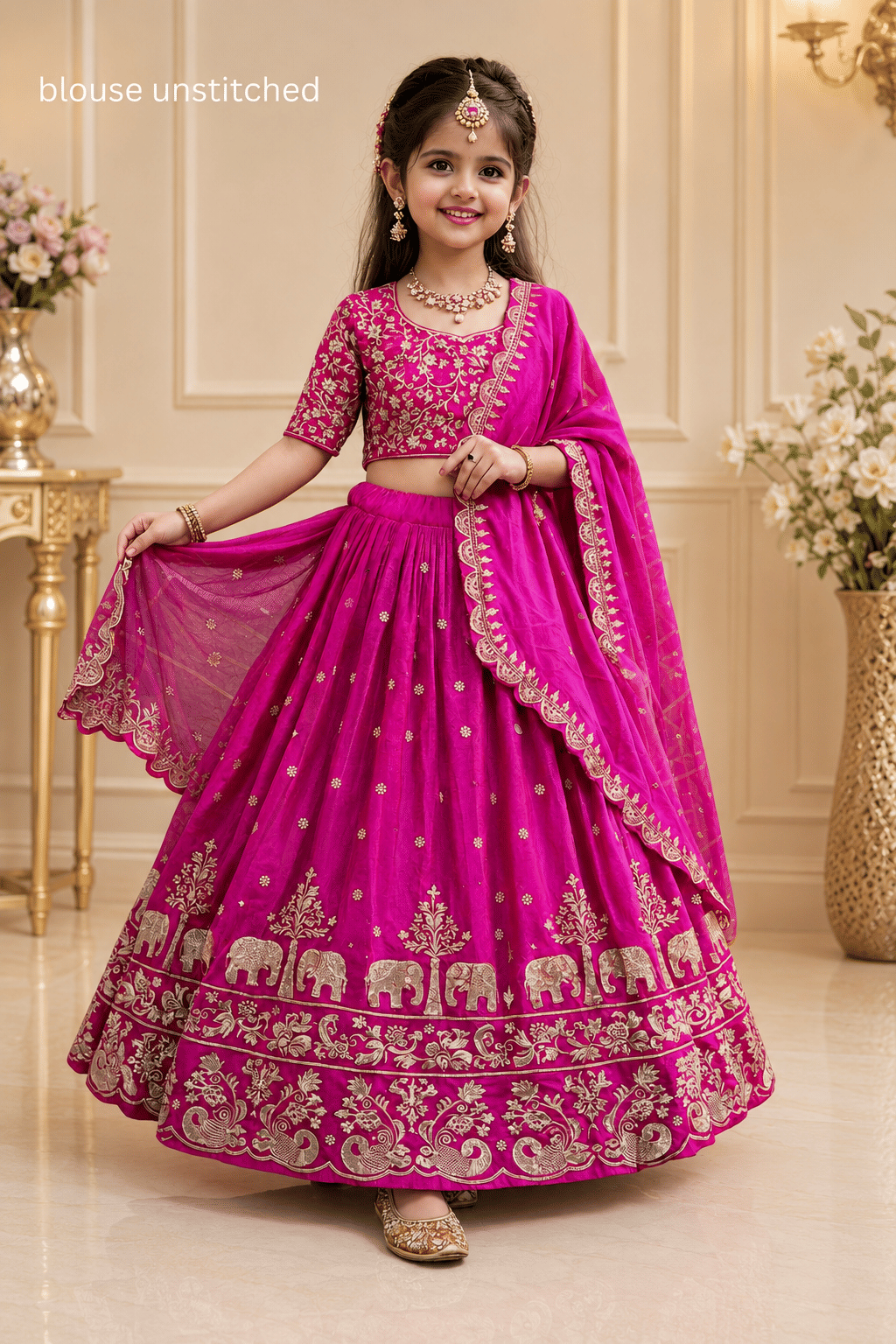 Silk Lehenga Choli Set For Girls ( Pack of 1 , Pink ) - Image 4