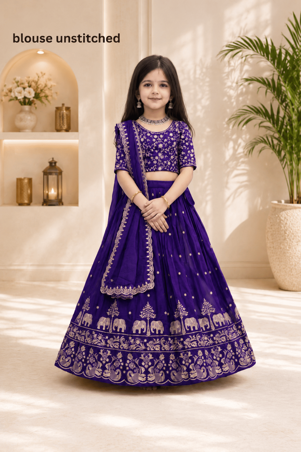 Silk Lehenga Choli Set For Girls ( Pack of 1 , Blue )