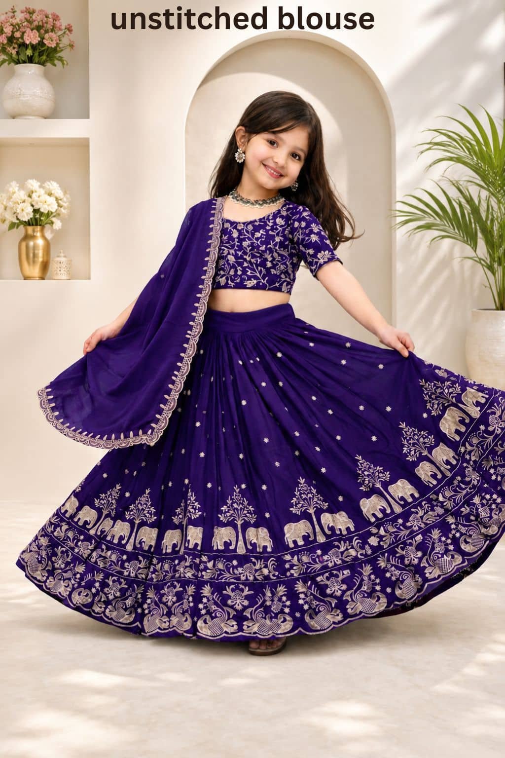 Silk Lehenga Choli Set For Girls ( Pack of 1 , Blue ) - Image 3