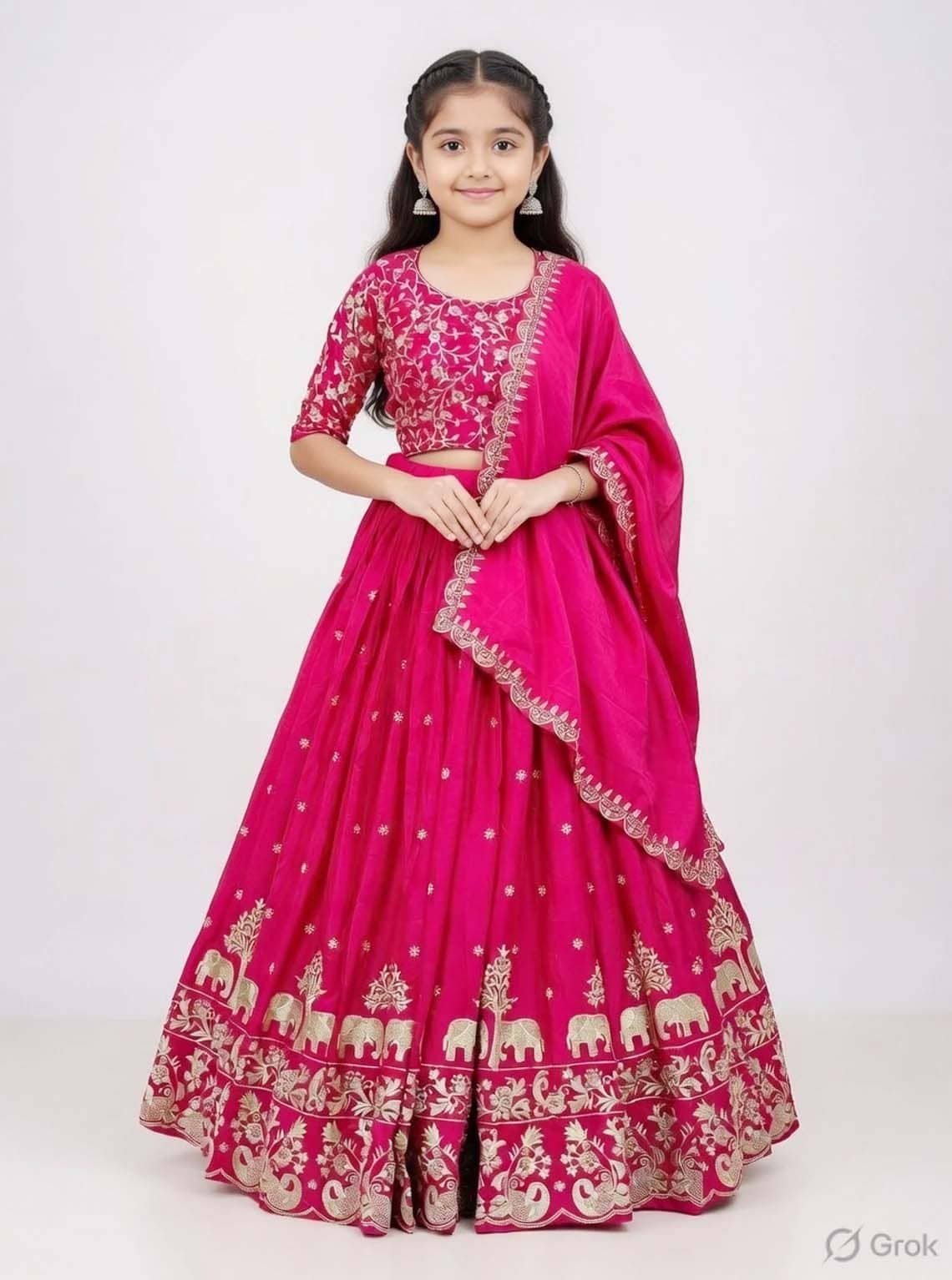 Silk Lehenga Choli Set For Girls ( Pack of 1 , Pink )