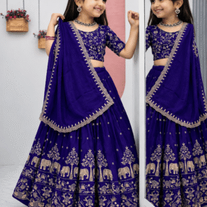 Silk Lehenga Choli Set For Girls ( Pack of 1 , Denim Blue )