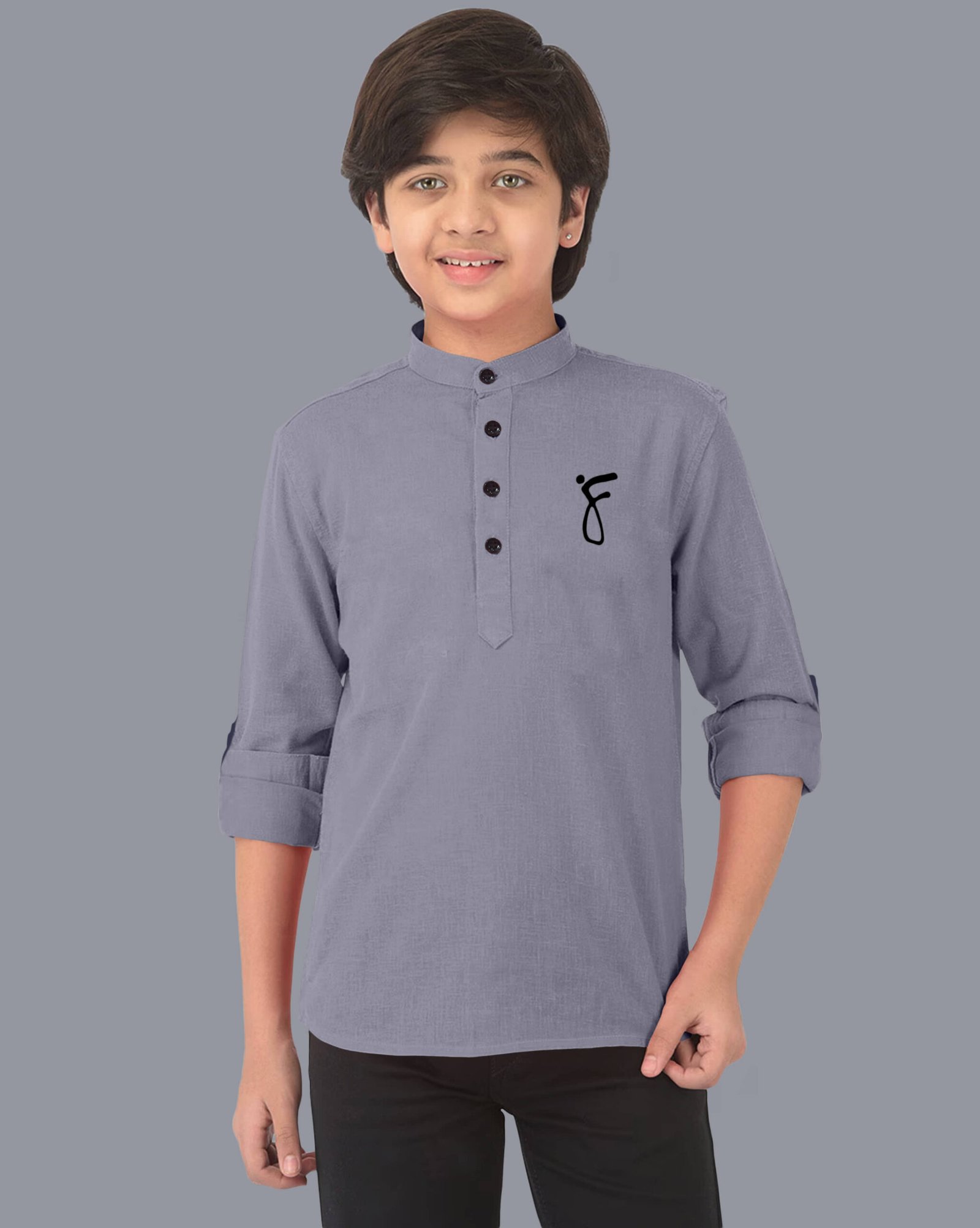 Ethnic Trendz Boys Cotton Blend Solid Pattern Kurta ( Grey , Pack of 1 )