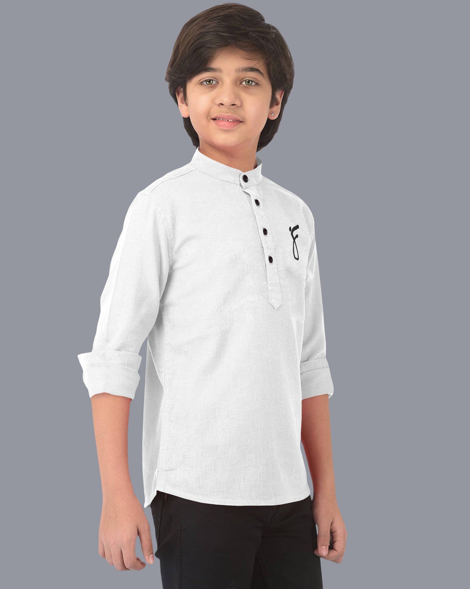 Ethnic Trendz Boys Cotton Blend Solid Pattern Kurta ( White , Pack of 1 ) - Image 3