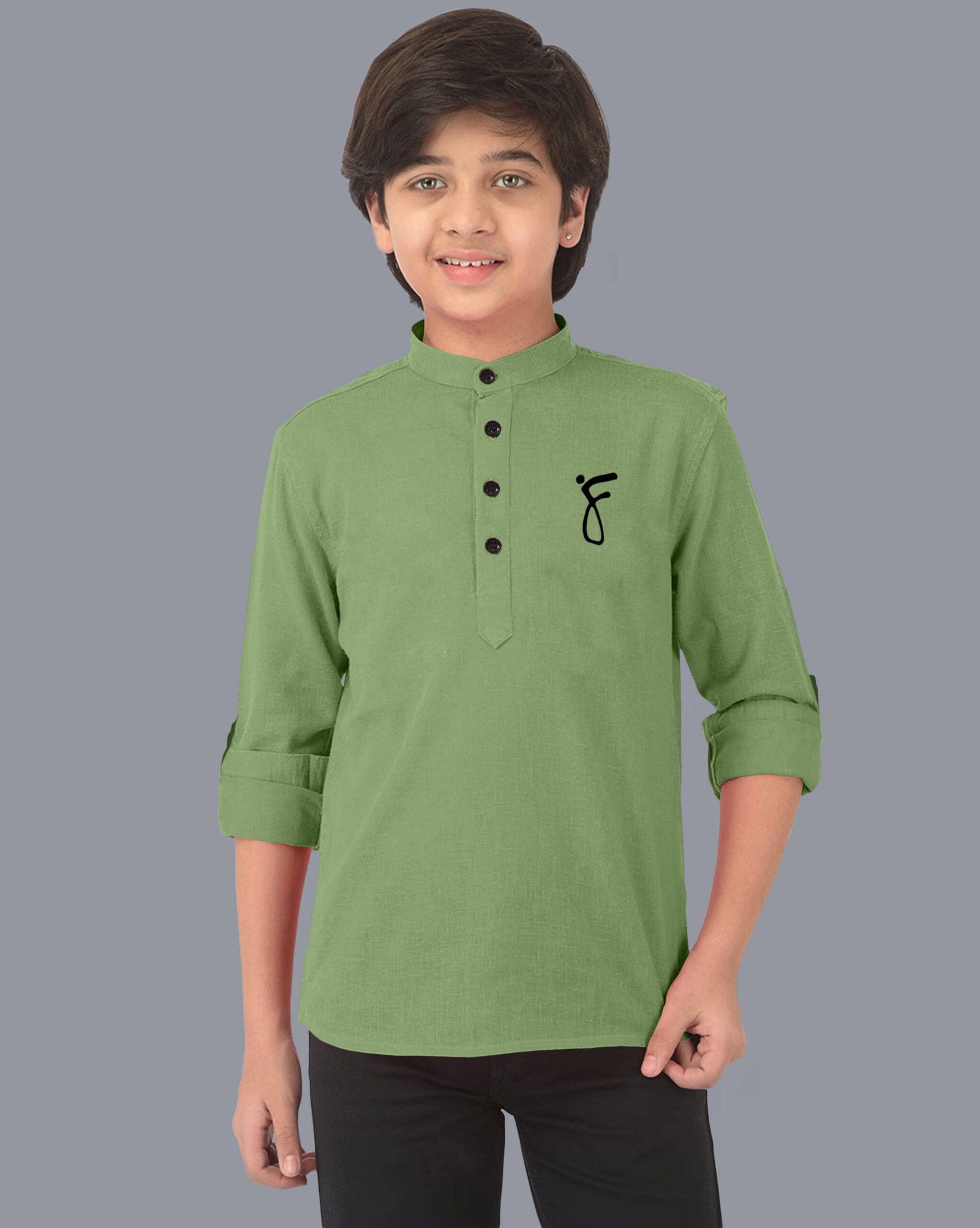 Ethnic Trendz Boys Cotton Blend Solid Pattern Kurta ( Light Green , Pack of 1 )