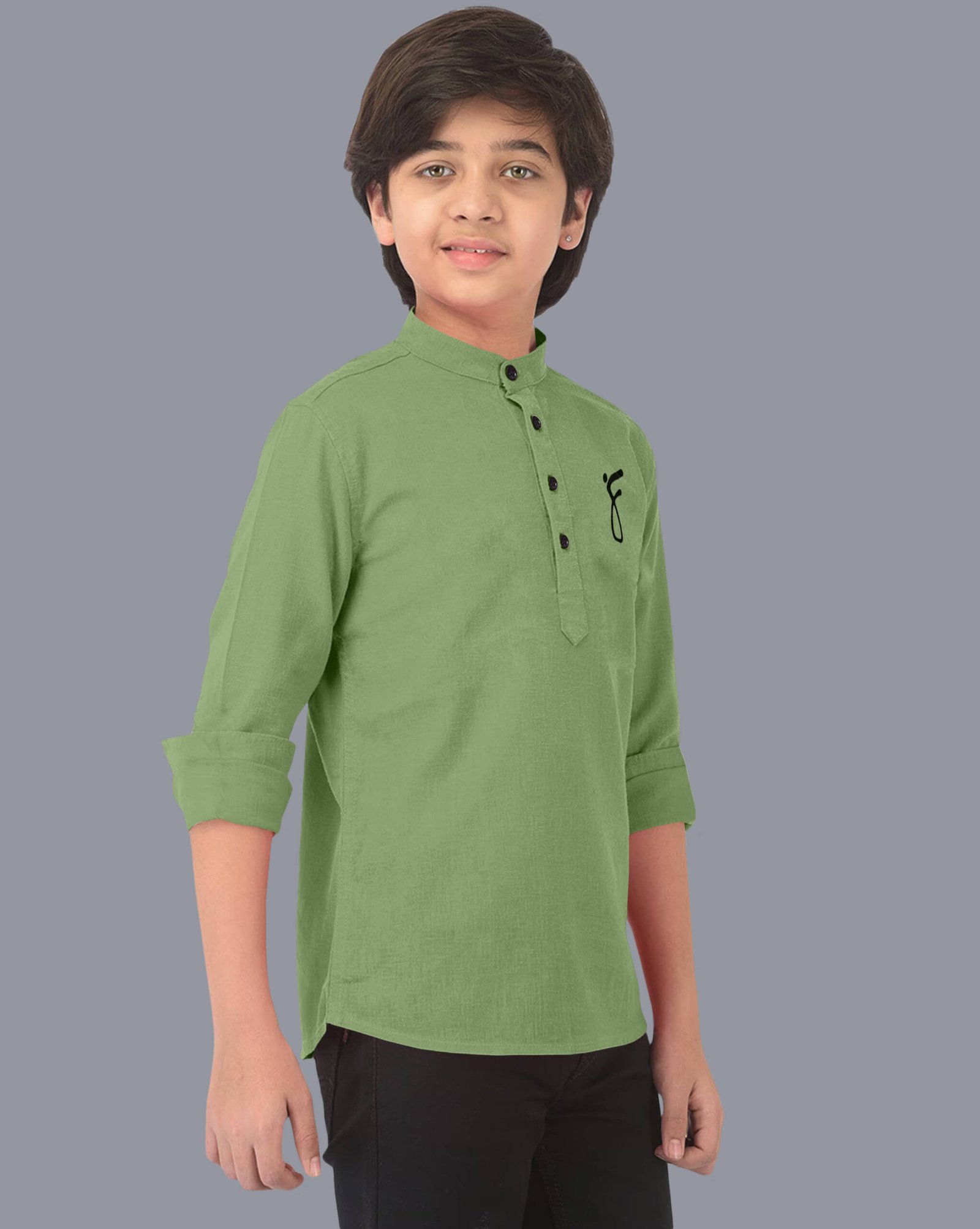 Ethnic Trendz Boys Cotton Blend Solid Pattern Kurta ( Light Green , Pack of 1 ) - Image 3