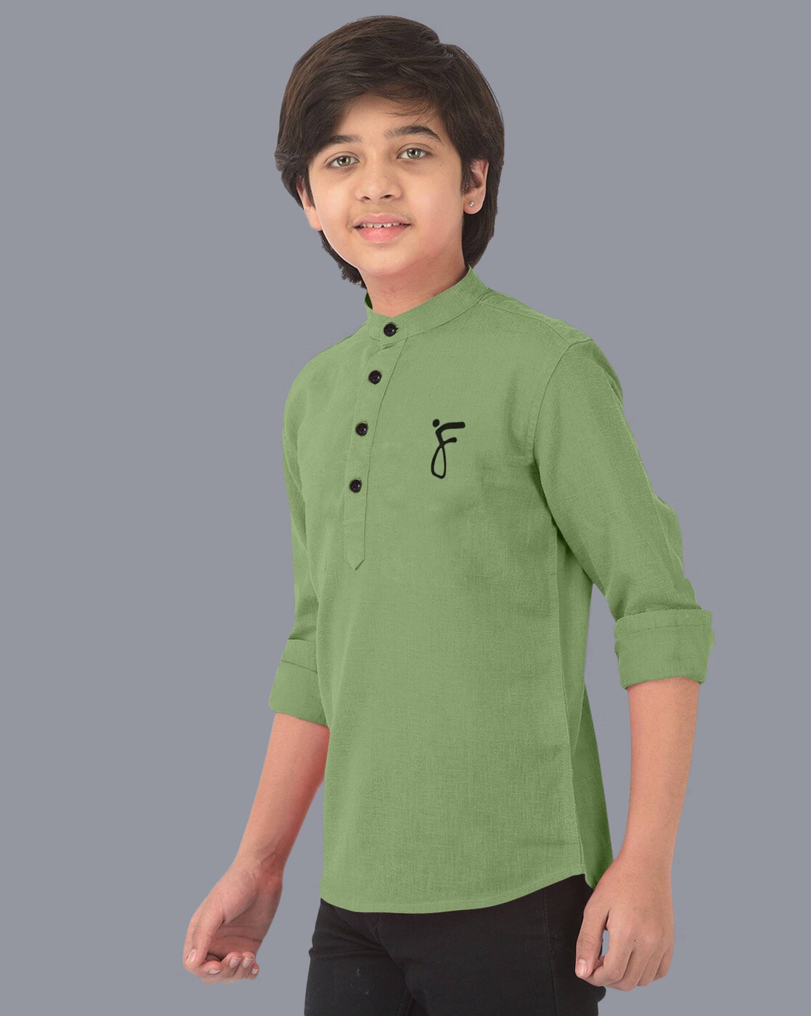 Ethnic Trendz Boys Cotton Blend Solid Pattern Kurta ( Light Green , Pack of 1 ) - Image 4