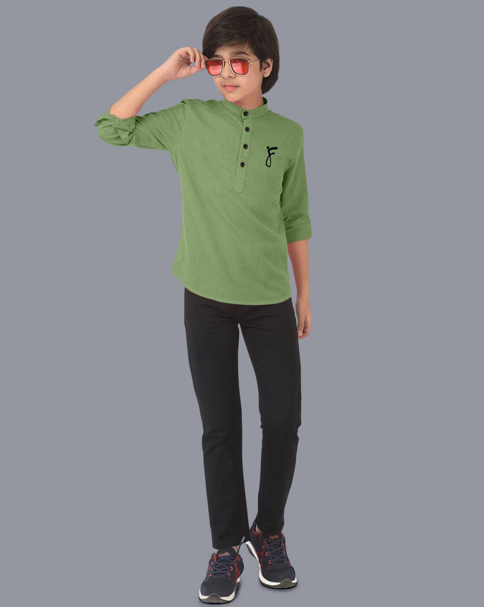 Ethnic Trendz Boys Cotton Blend Solid Pattern Kurta ( Light Green , Pack of 1 ) - Image 5