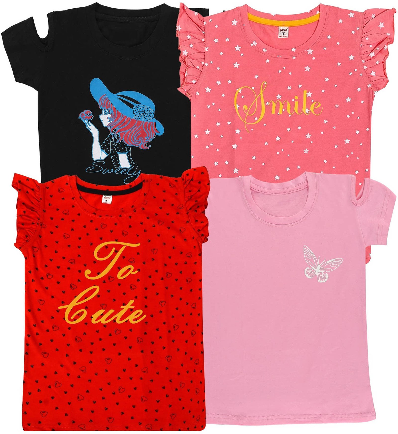 Eye Water Pack of 4 Girls 100% Cotton Top ( Multicolor )